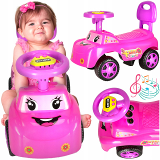 DETSKÝ PUSH RIVER SO ZVUKOVÝM AUTOMOBILOM S RUŽOVOU RUŽOVOU + Klasické nálepky EcoKidWood 1 ks.